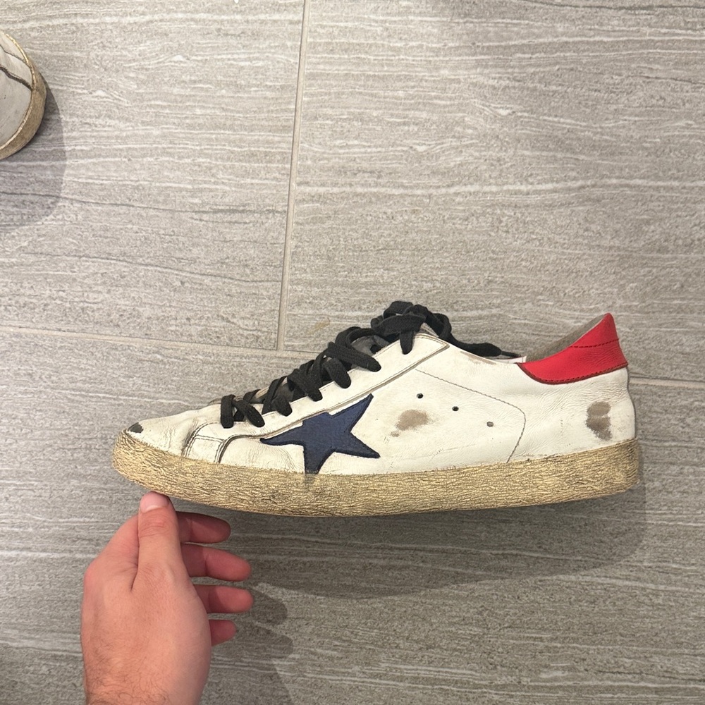 Golden Goose White and Navy Men's Sneakers - Picture 2 of 5